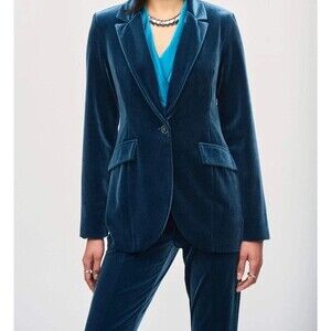 Joseph Ribkoff Womens Designer Velvet Fitted Blazer Sz4 Pants Sz6 Nightfall Blue